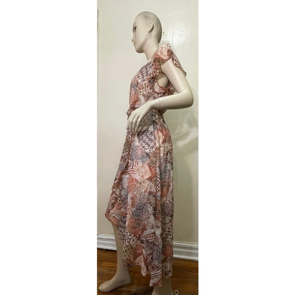 NWOT Chic High Low Wrap Dress in Orange and Brown - Picture 5 of 11